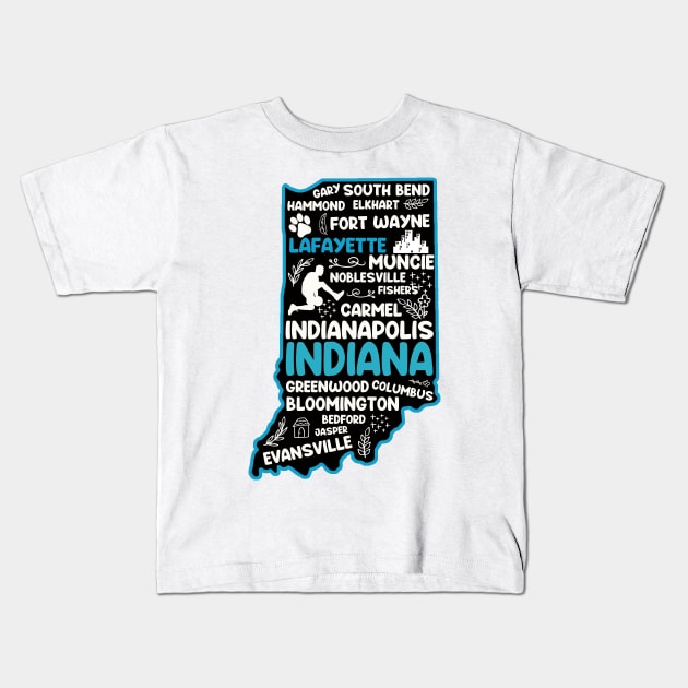 Lafayette Indiana cute map Fort Wayne, Evansville, South Bend, Fishers, Hammond, Gary Kids T-Shirt by BoogieCreates